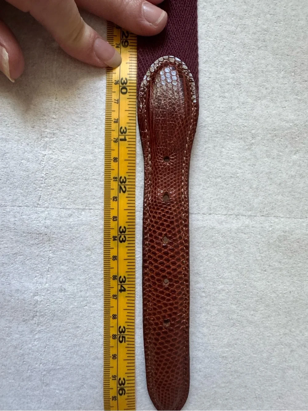 Vintage Cole Haan Genuine Lizard & Canvas Belt Burgundy Brown Size 32⁠